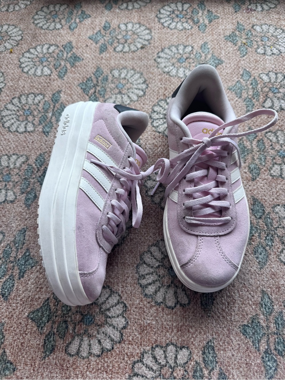 adidas VL court bold pink Suede Platform Sneakers with White Stripes size 6
